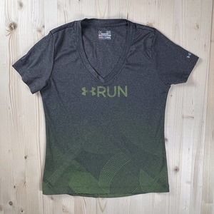 Under Armour Womens Gray UA Run V-Neck HeatGear Semi-Fitted Shirt Medium 1236012